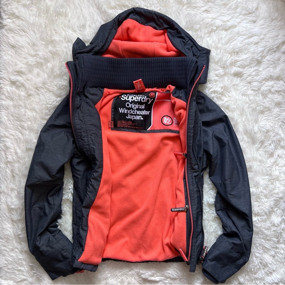 Superdry Japan Grey Winter Fleece Lined Hooded Jacket - Picture 2 of 11